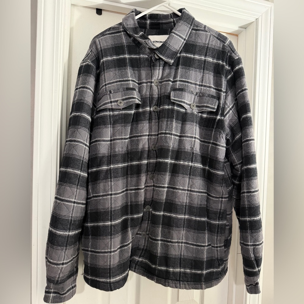 Sonoma Men's Charcoal and Light Gray Plaid Shirt Jacket